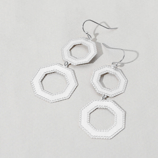 Madeline Love Silver Metal Double Octagon Link Drop Dangle Earrings
