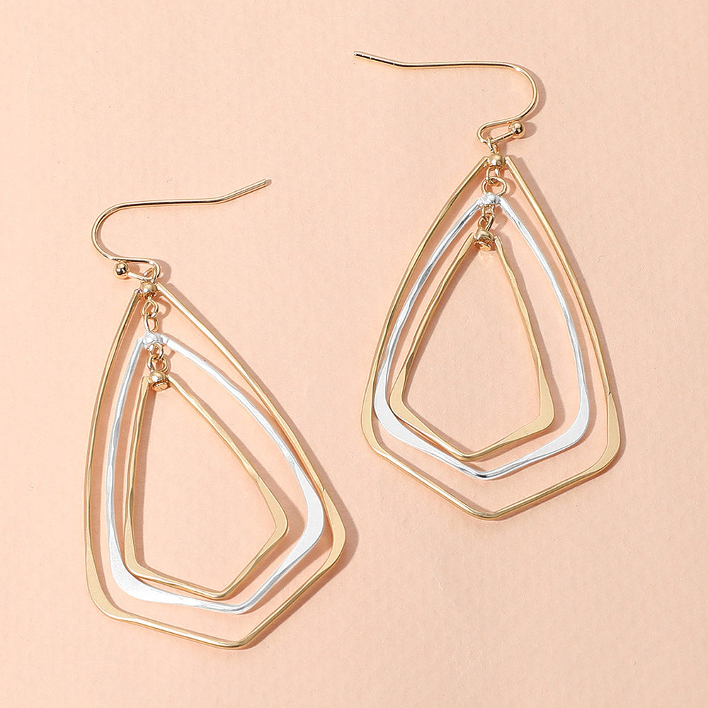 Madeline Love Two Tone Metal Wire Geometric Triple Layered Dangle Earrings