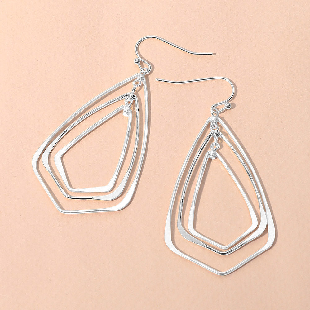 Madeline Love Silver Metal Wire Geometric Triple Layered Dangle Earrings