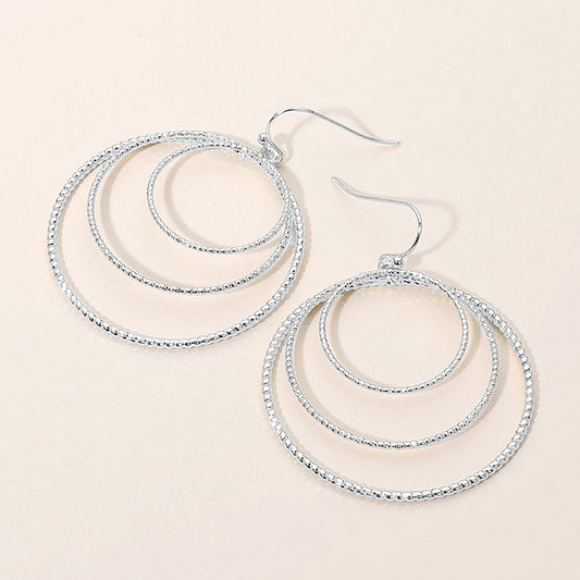 Madeline Love Silver Textured Metal Triple Layered Hoop Dangle Earrings