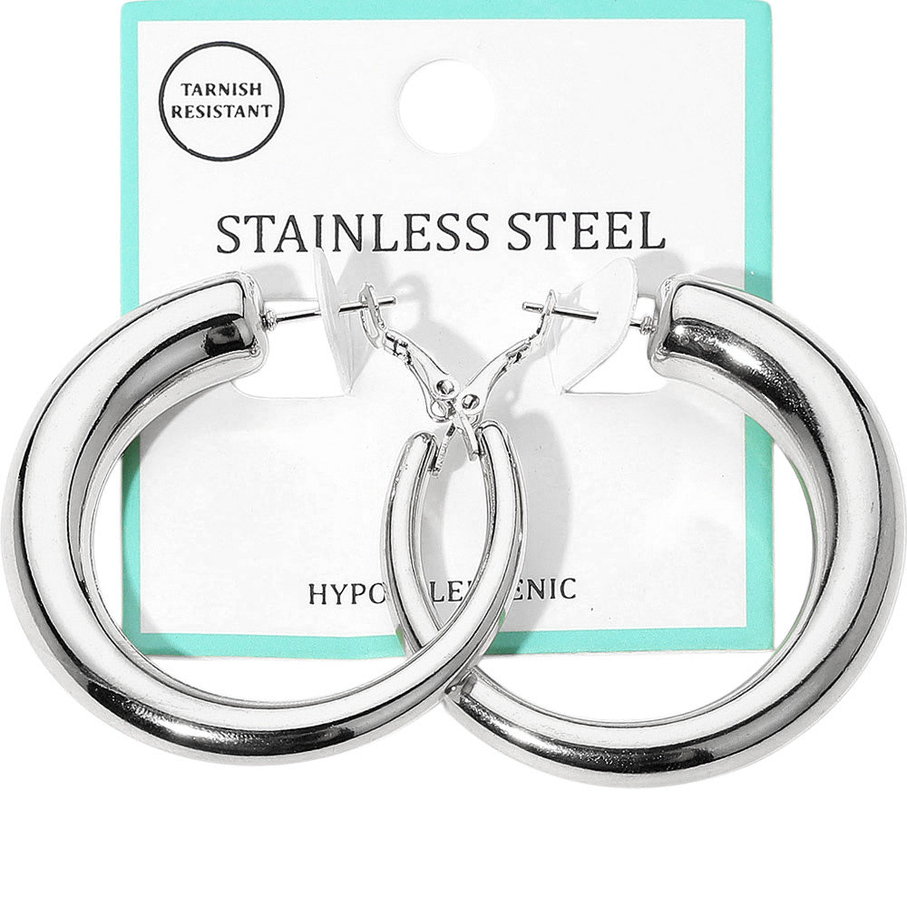 Madeline Love Rhodium Stainless Steel Chunky Hoop Earrings