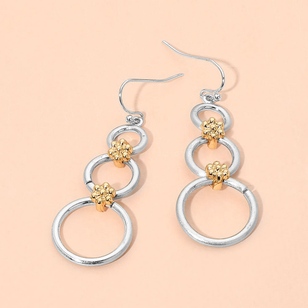 Madeline Love Multi Metal Floral Accent Triple Circle Link Drop Earrings