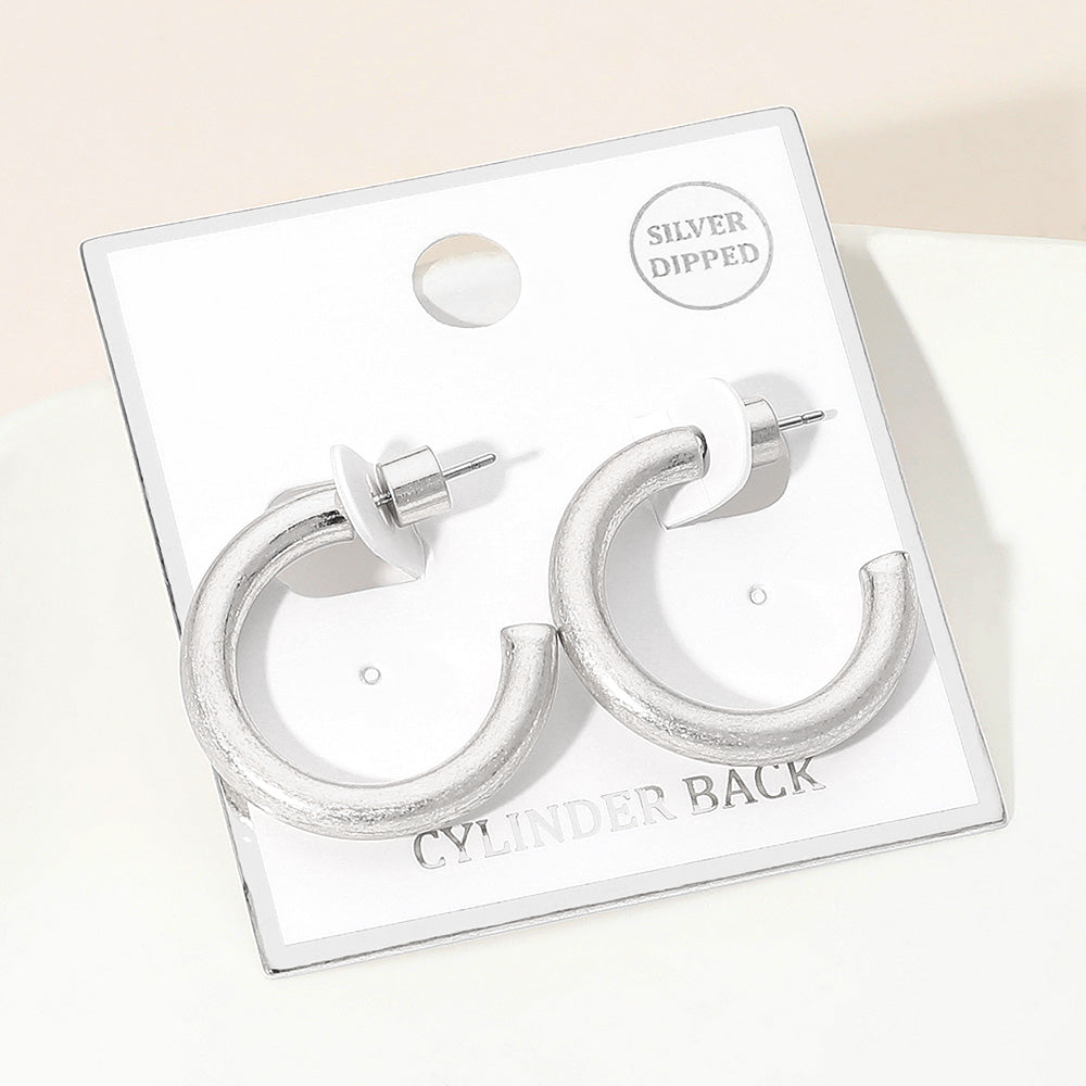 Madeline Love Worn Silver Silver Dipped Open Hoop Earrings