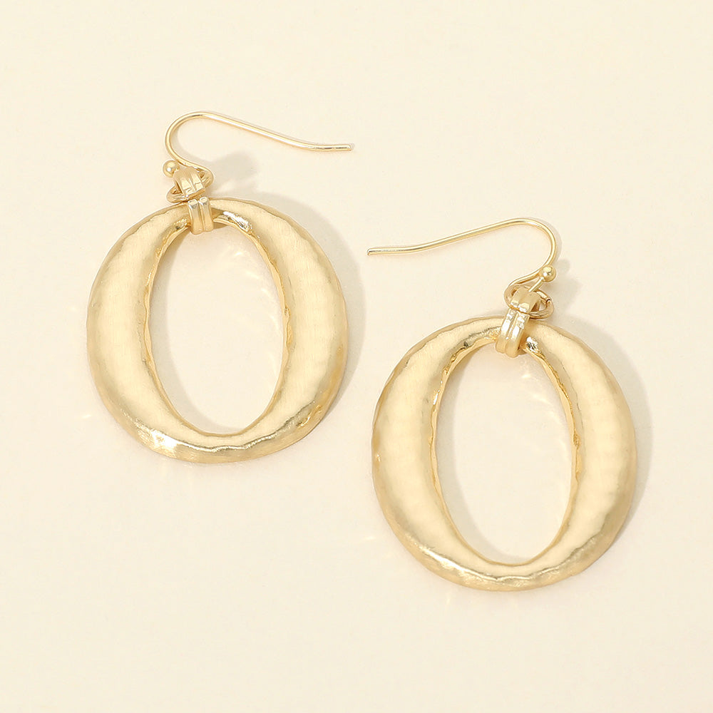 Madeline Love Gold Worn Metal Hammered Metal Open Oval Drop Earrings