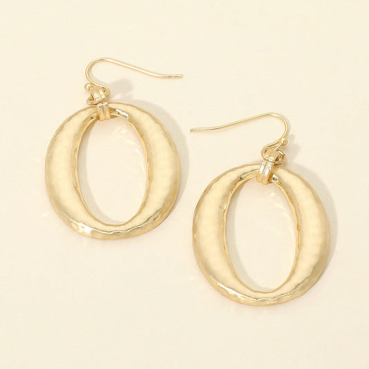 Madeline Love Gold Worn Metal Hammered Metal Open Oval Drop Earrings
