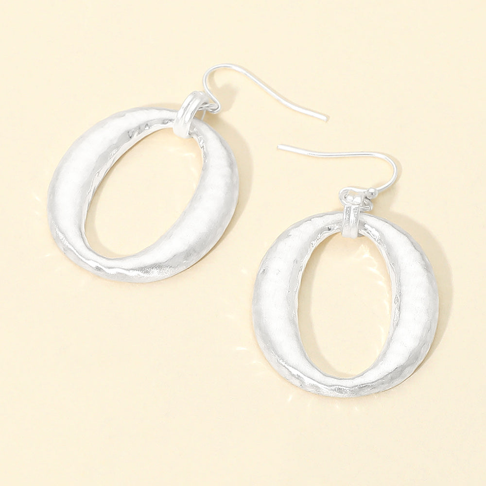 Madeline Love Silver Worn Metal Hammered Metal Open Oval Drop Earrings