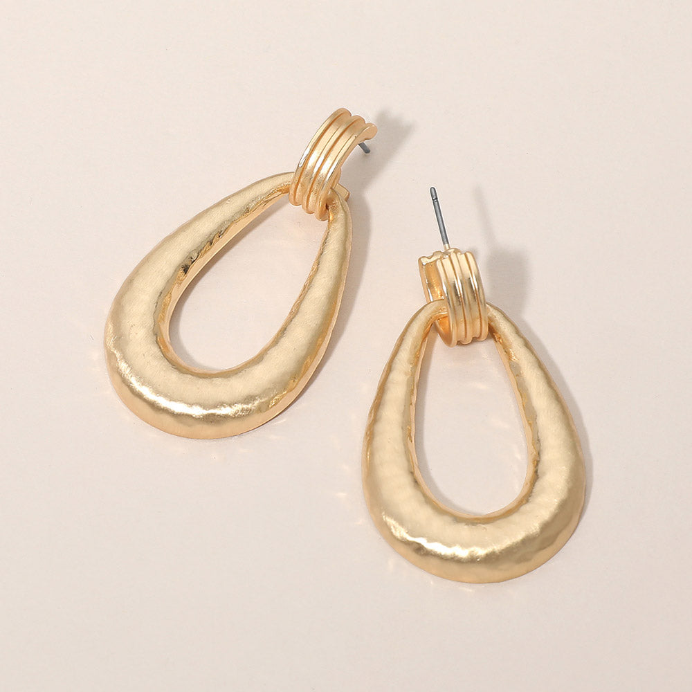 Madeline Love Gold Hammered Metal Teardrop Door knocker Earrings