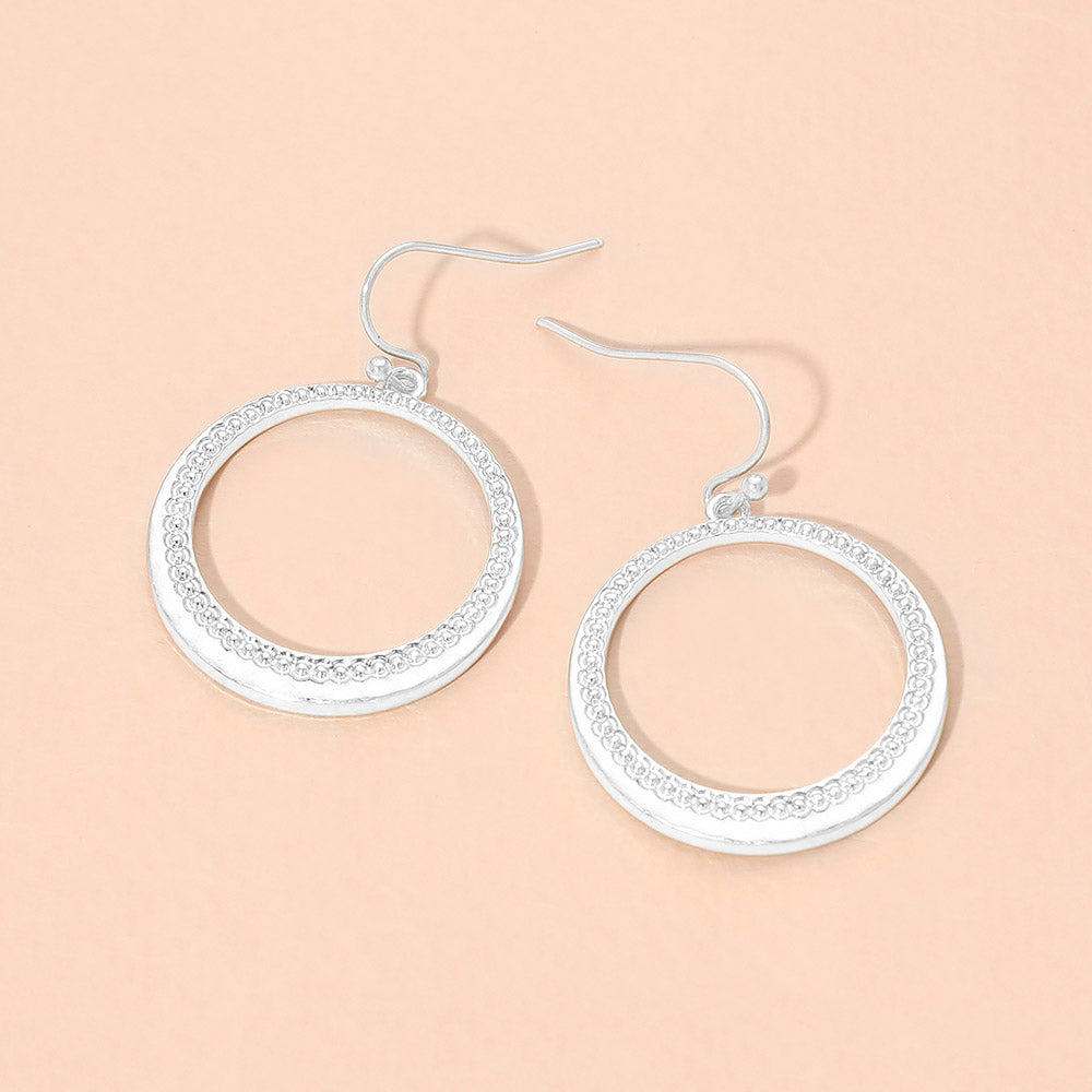Madeline Love Worn Silver Textured Metal Hoop Drop Dangle Earrings