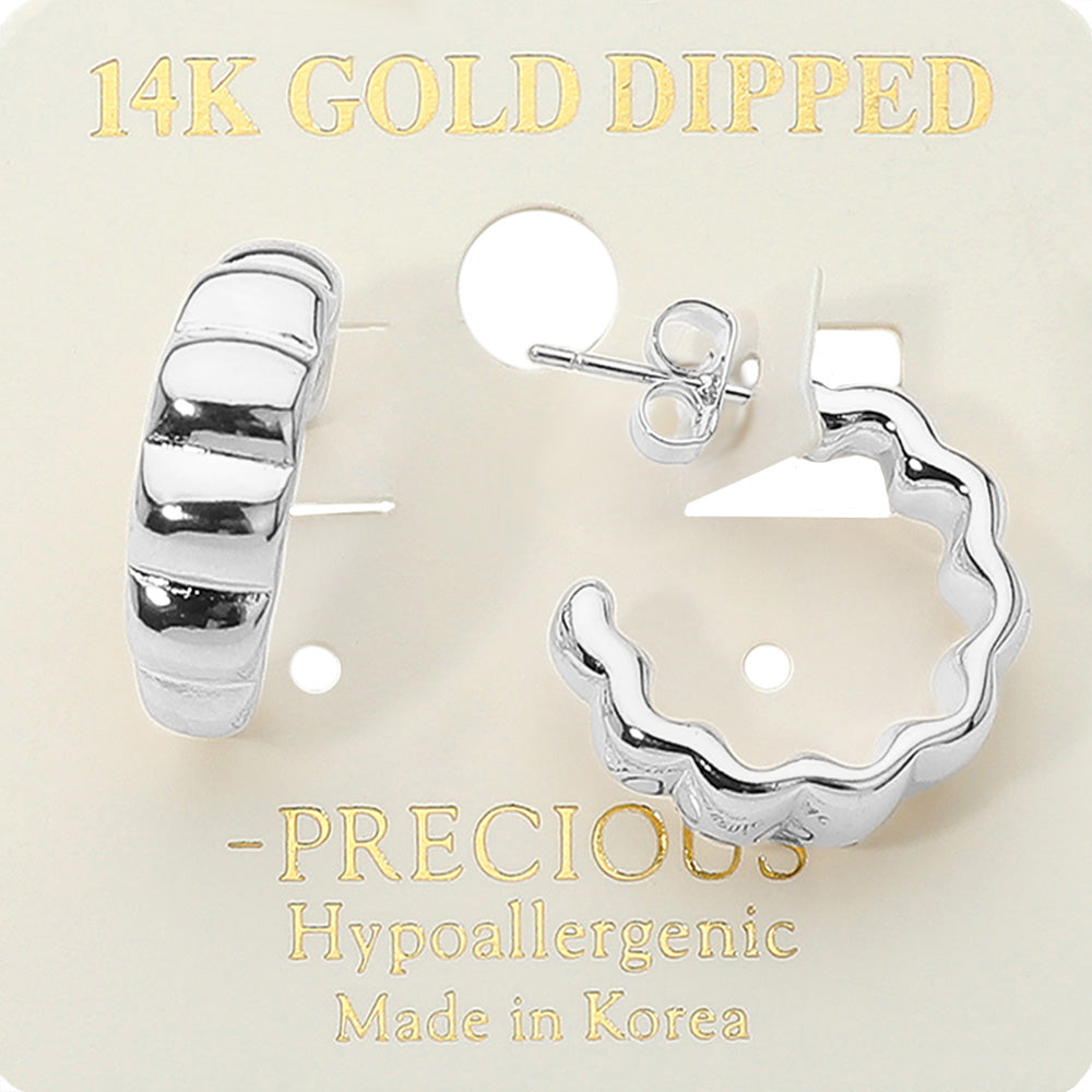 Madeline Love Rhodium 14K Gold Dipped Wavy Ribbed Hoop Earrings