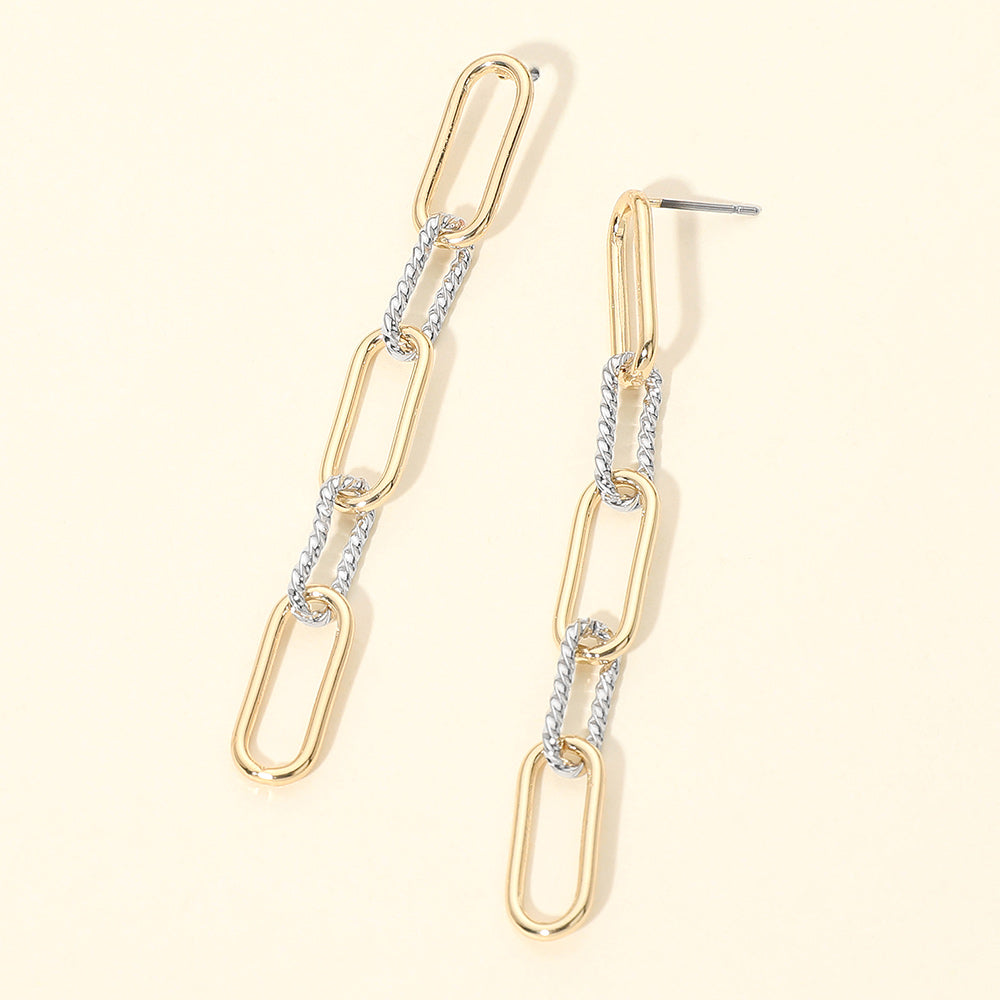 Madeline Love Gold, Rhodium Metal Geometric Chain Link Drop Earrings