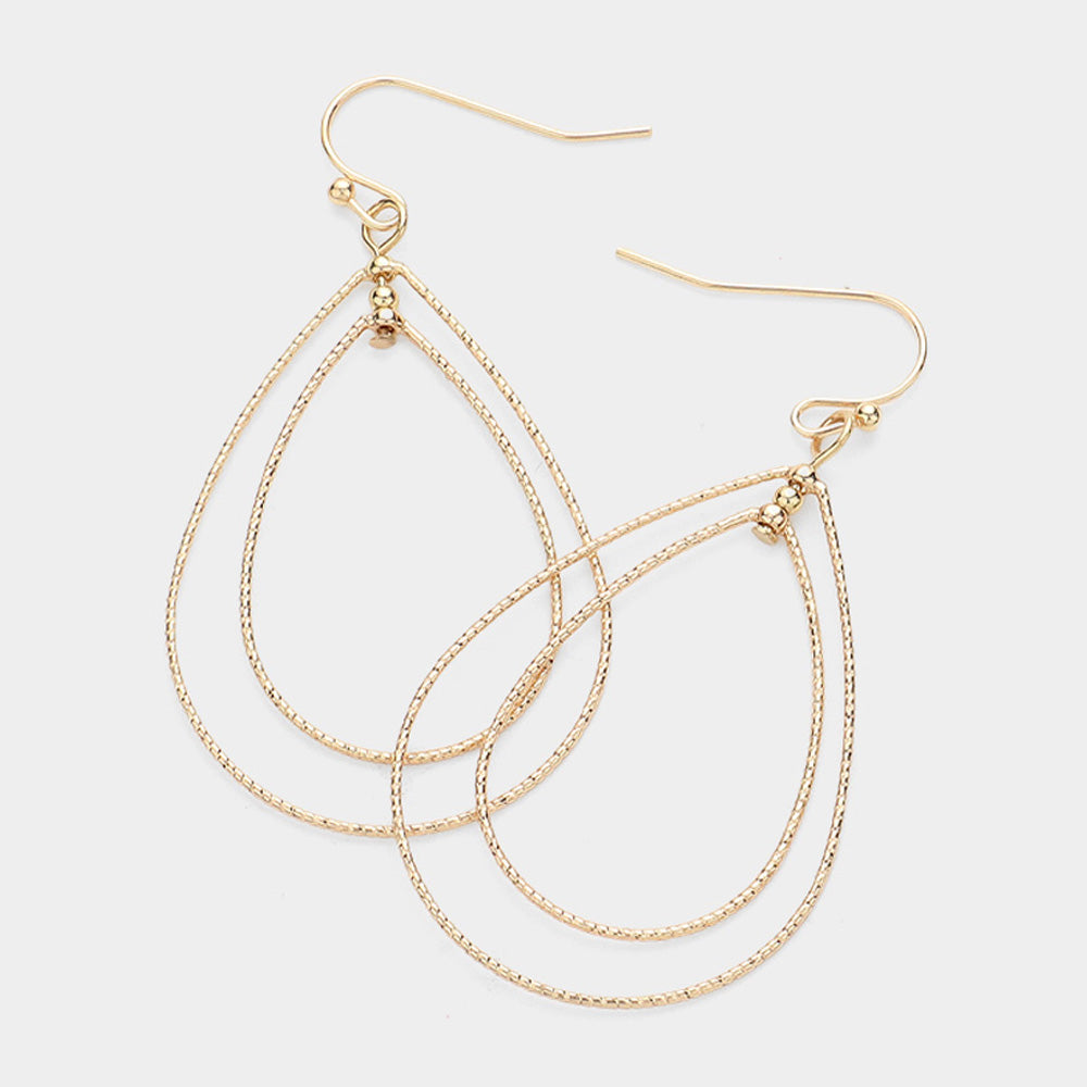 Madeline Love Gold Brass Metal Open Metal Double Teardrop Dangle Earrings