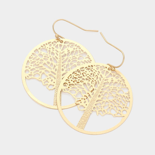 Madeline Love Matte gold Filigree Tree of Life Dangle Earrings