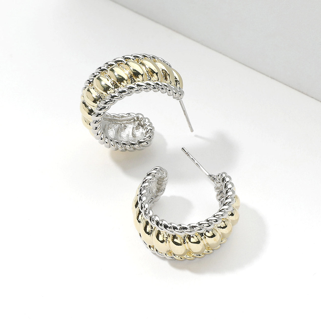 Madeline Love Two Tone Two Tone Textured Hoop Earrings