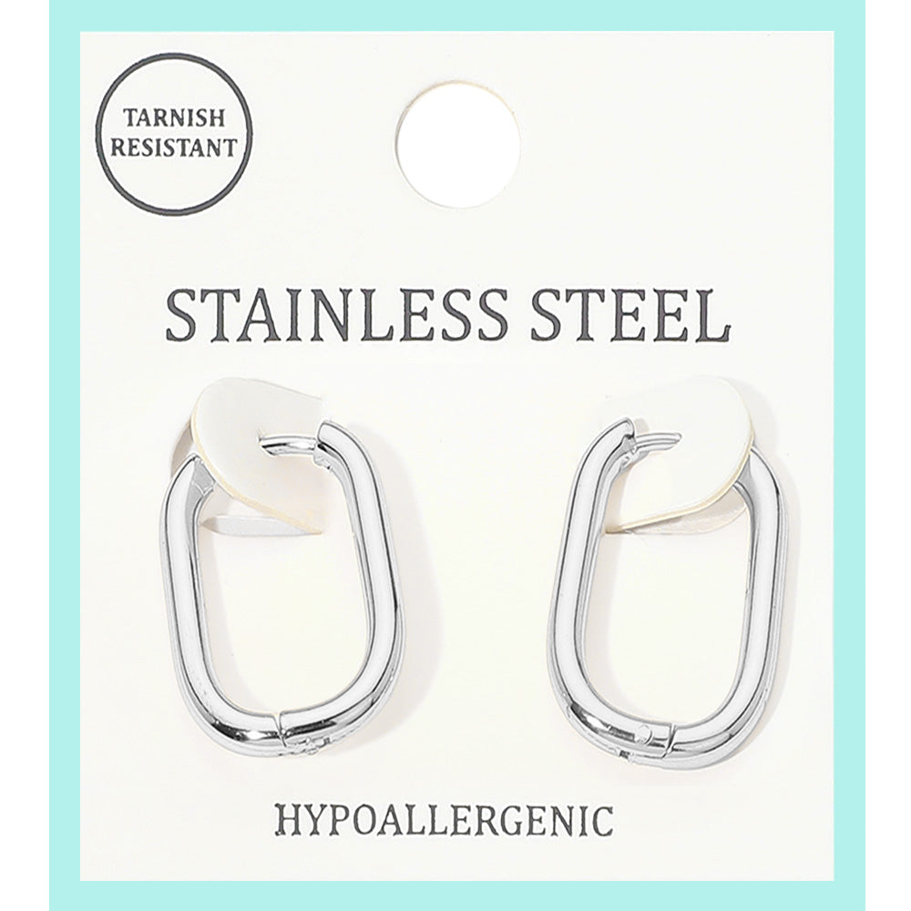 Madeline Love Rhodium Stainless Steel Geometric Huggie Hoop Earrings
