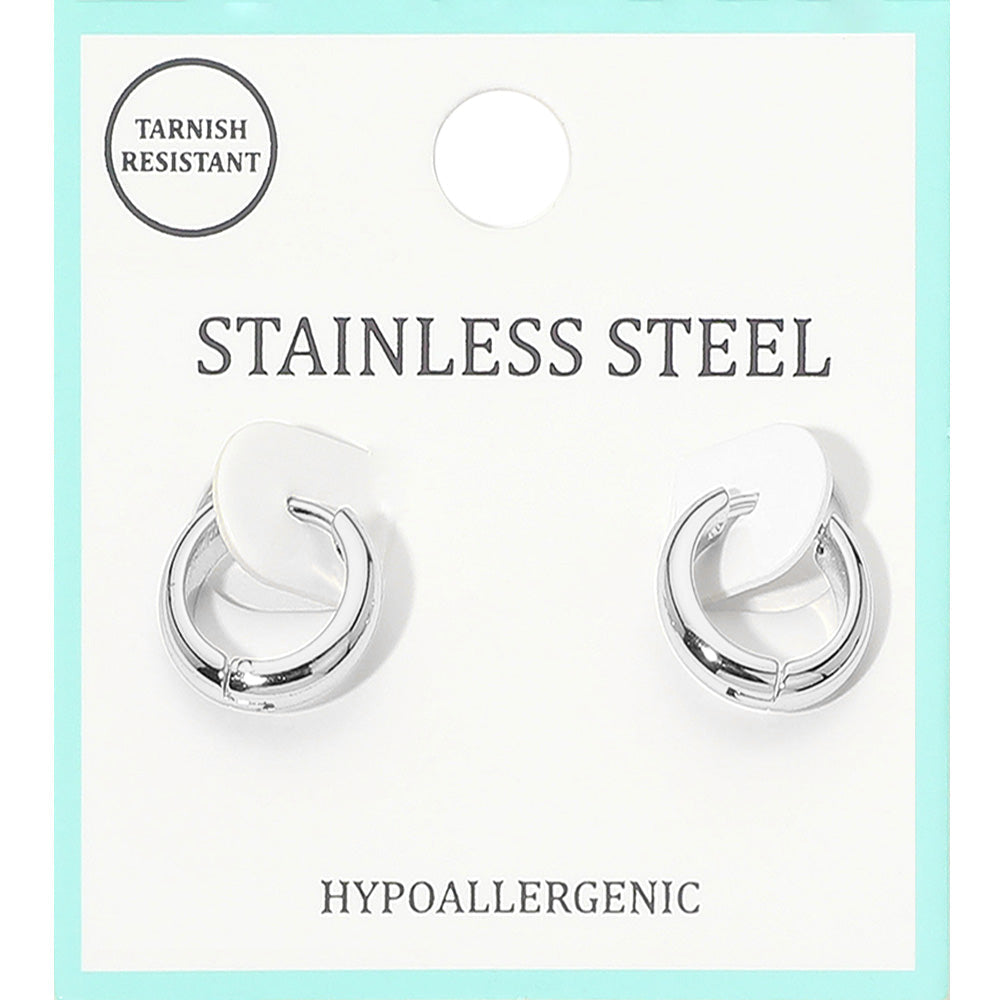 Madeline Love Rhodium Stainless Steel Mini Huggie Hoop Earrings