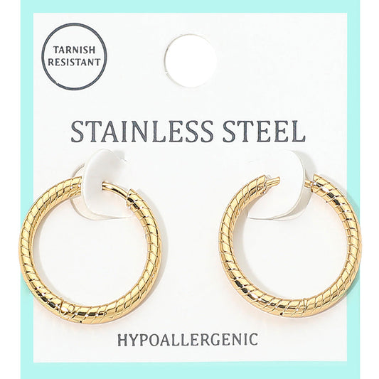 Madeline Love Gold Stainless Steel Textured Huggie Hoop Earrings