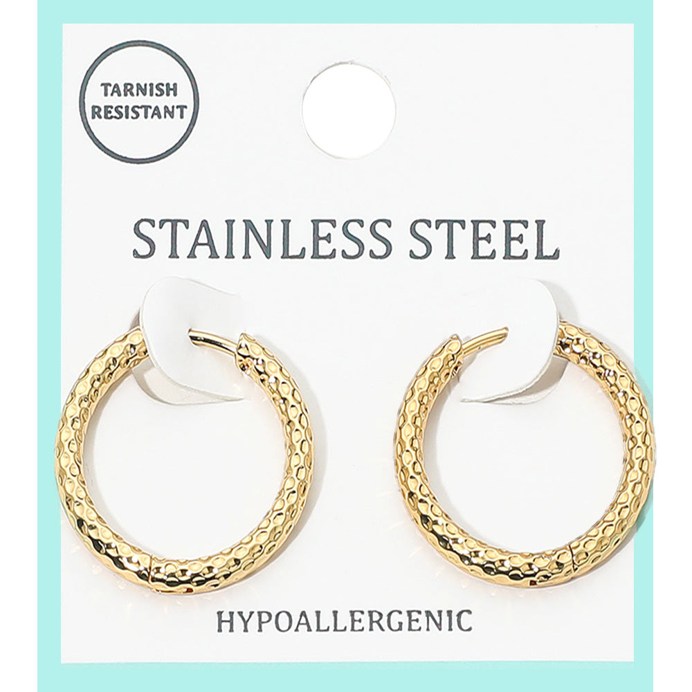 Madeline Love Gold Stainless Steel Hammered Huggie Hoop Earrings