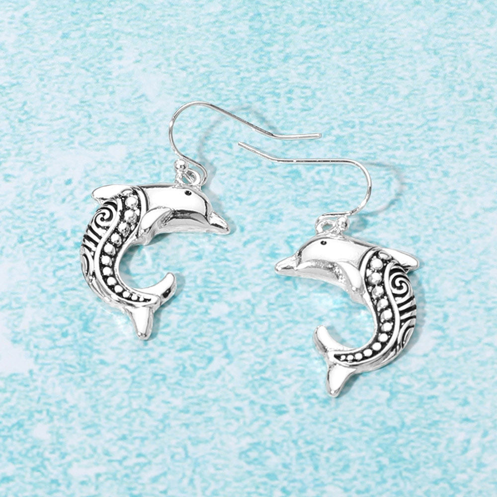Madeline Love Antique Silver Antique Metal Dolphin Dangle Earrings