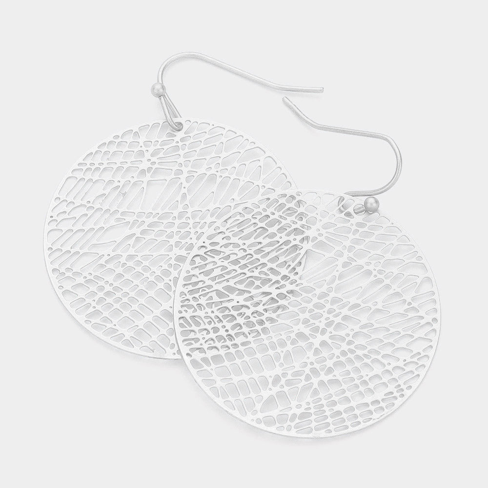 Madeline Love Matte Silver Filigree Metal Disc Dangle Earrings