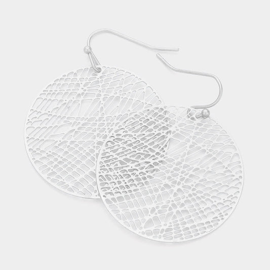 Madeline Love Matte Silver Filigree Metal Disc Dangle Earrings