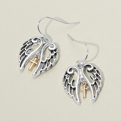 Madeline Love Two Tone Two Tone Metal Cross Tip Angel Wing Dangle Earrings