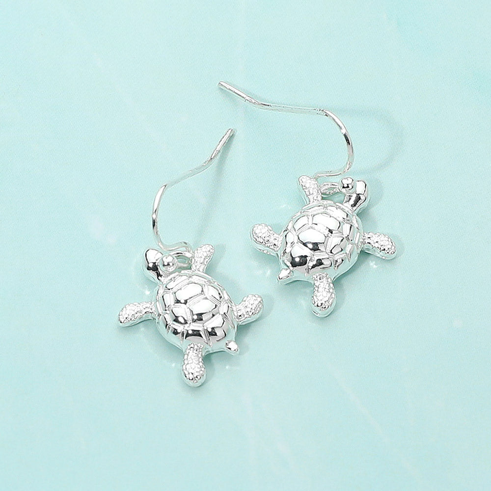 Madeline Love Silver Metal Sea Turtle Dangle Earrings