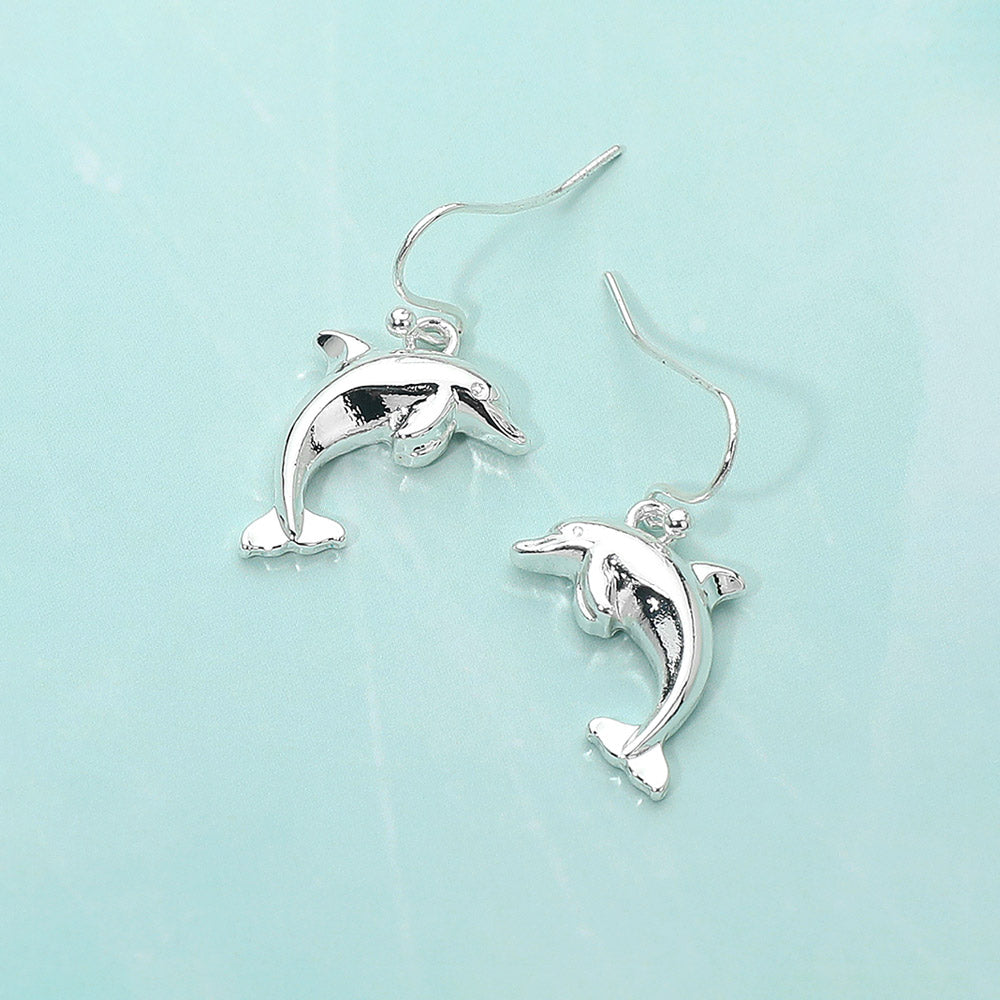 Madeline Love Silver Metal Dolphin Dangle Earrings