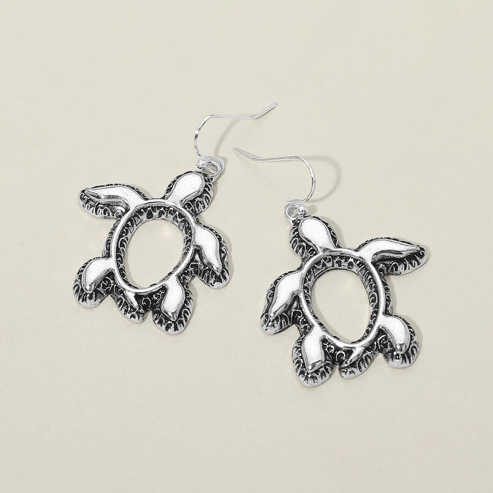 Madeline Love Antique Silver Antique Metal Open Sea Turtle Drop Earrings