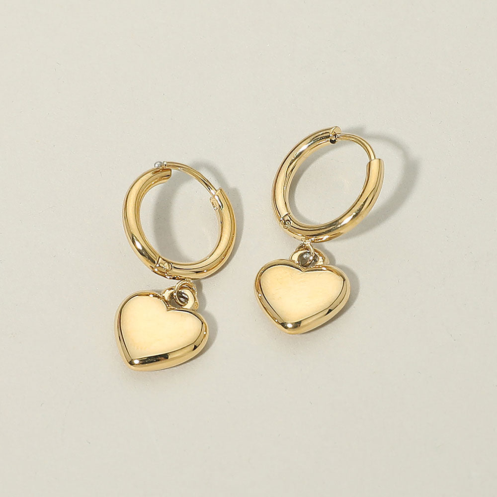 Madeline Love Gold Stainless Steel Heart Charm Drop Mini Huggie Hoop Earrings