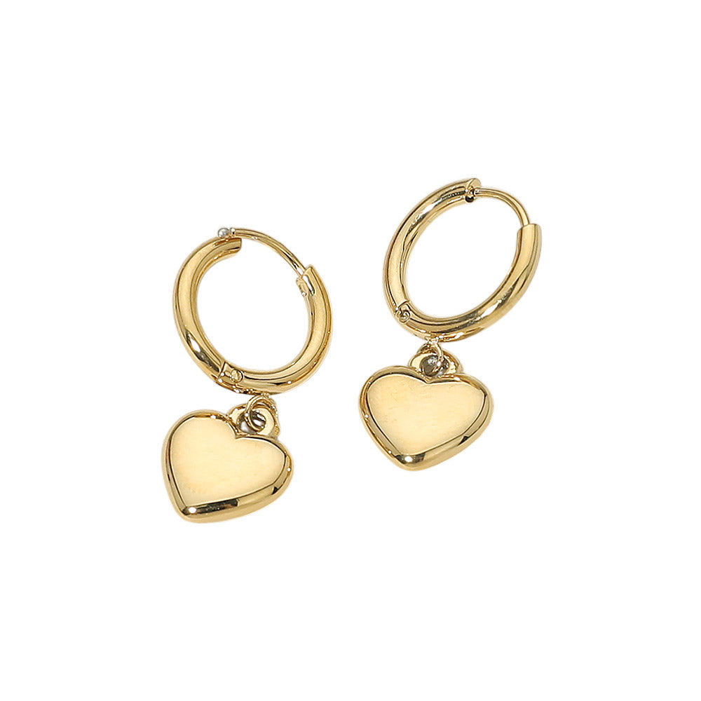Madeline Love Gold Stainless Steel Heart Charm Drop Mini Huggie Hoop Earrings - desc