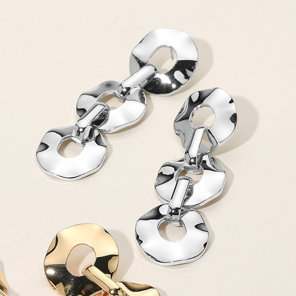 Madeline Love Rhodium Hammered Metal Donut Link Drop Earrings