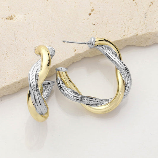 Madeline Love Two Tone 14K Gold Plated Two Tone Twisted Hoop Earrings