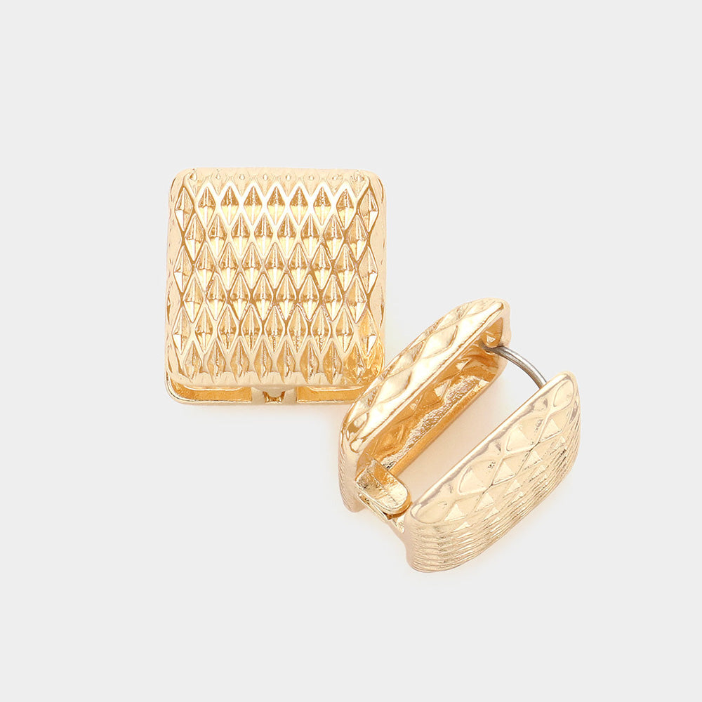 Madeline Love Gold Textured Square Metal Huggie Earrings