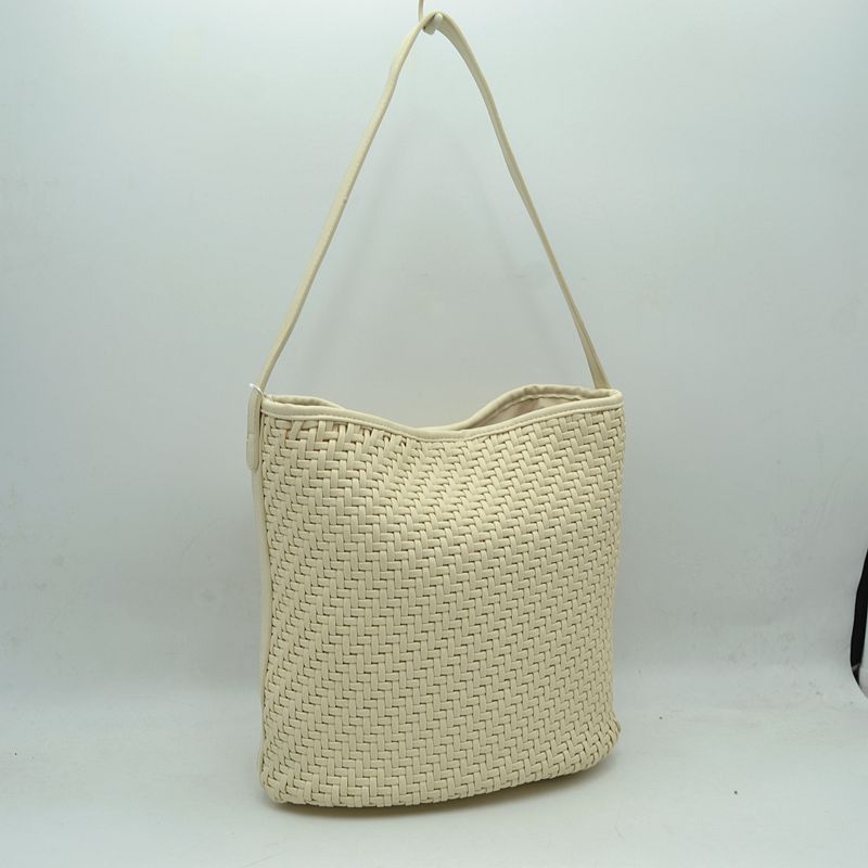 Woven Bucket Hobo Bag with Wide Shoulder Strap - Cream - Hobo Bags