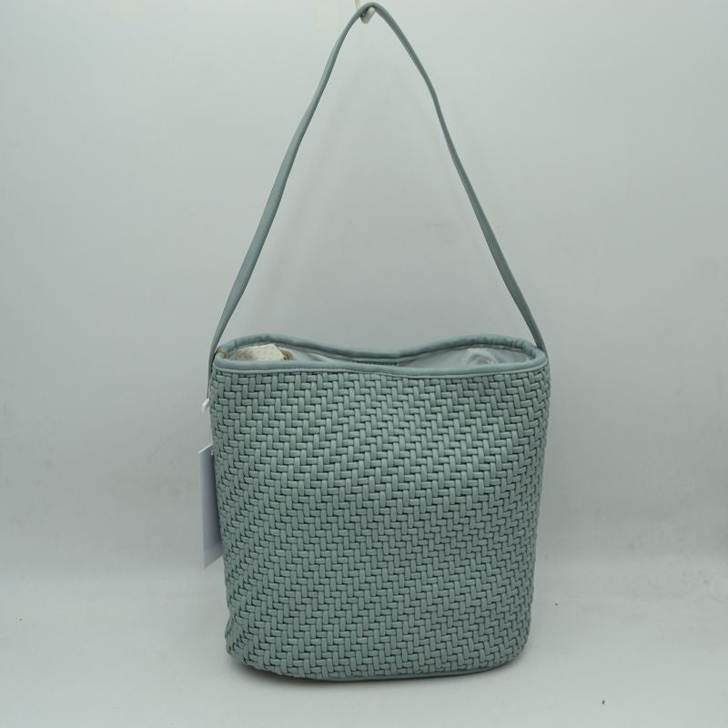 Woven Bucket Hobo Bag with Wide Shoulder Strap - Dark Blue - Hobo Bags