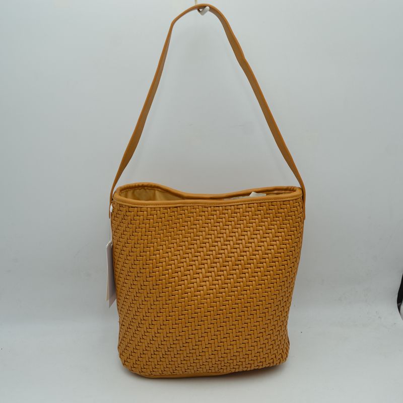 Woven Bucket Hobo Bag with Wide Shoulder Strap - Tan - Hobo Bags