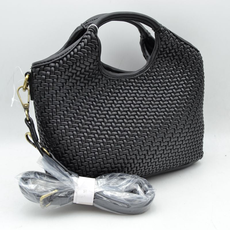 Woven Basket Weave Top-Handle Crossbody Bag and Handbag with Adjustable Strap - Black - Crossbody Bag