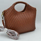 Woven Basket Weave Top-Handle Crossbody Bag and Handbag with Adjustable Strap - Brown - Crossbody Bag