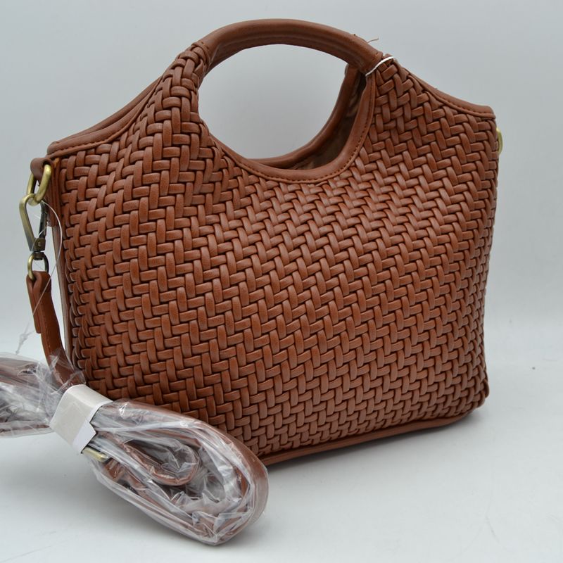Woven Basket Weave Top-Handle Crossbody Bag and Handbag with Adjustable Strap - Brown - Crossbody Bag
