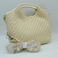 Woven Basket Weave Top-Handle Crossbody Bag and Handbag with Adjustable Strap - Cream - Crossbody Bag
