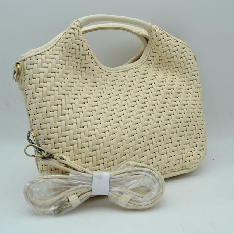 Woven Basket Weave Top-Handle Crossbody Bag and Handbag with Adjustable Strap - Cream - Crossbody Bag