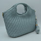 Woven Basket Weave Top-Handle Crossbody Bag and Handbag with Adjustable Strap - Dusty Blue - Crossbody Bag