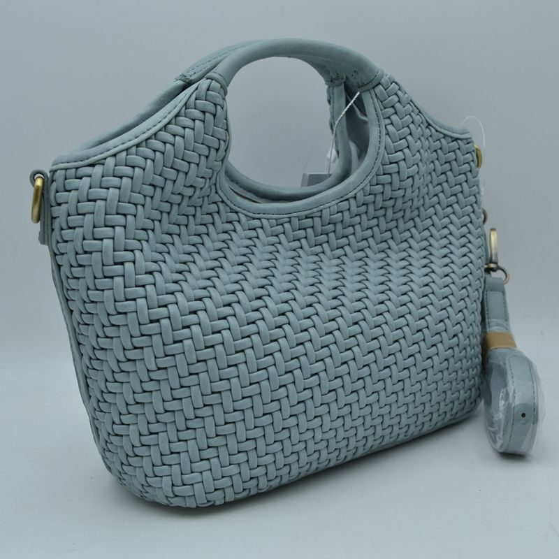 Woven Basket Weave Top-Handle Crossbody Bag and Handbag with Adjustable Strap - Dusty Blue - Crossbody Bag