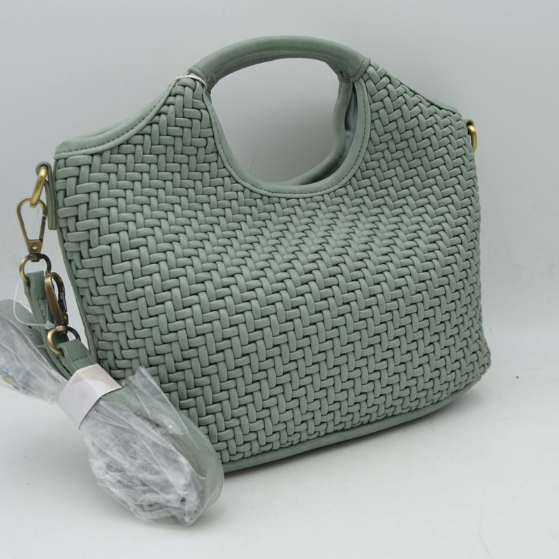 Woven Basket Weave Top-Handle Crossbody Bag and Handbag with Adjustable Strap - Sea Green - Crossbody Bag