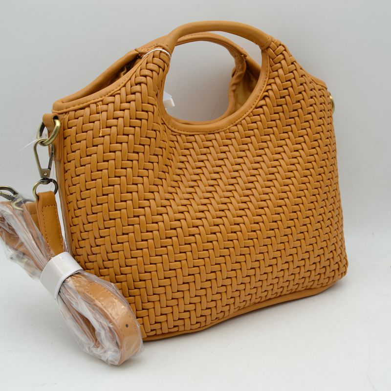 Woven Basket Weave Top-Handle Crossbody Bag and Handbag with Adjustable Strap - Tan - Crossbody Bag