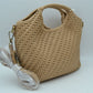 Woven Basket Weave Top-Handle Crossbody Bag and Handbag with Adjustable Strap - Taupe - Crossbody Bag