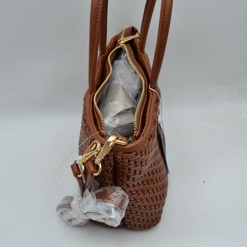 Woven Mini Tote Bag with Rounded Top Handles and Detachable Strap - Darkblue - Tote Bag