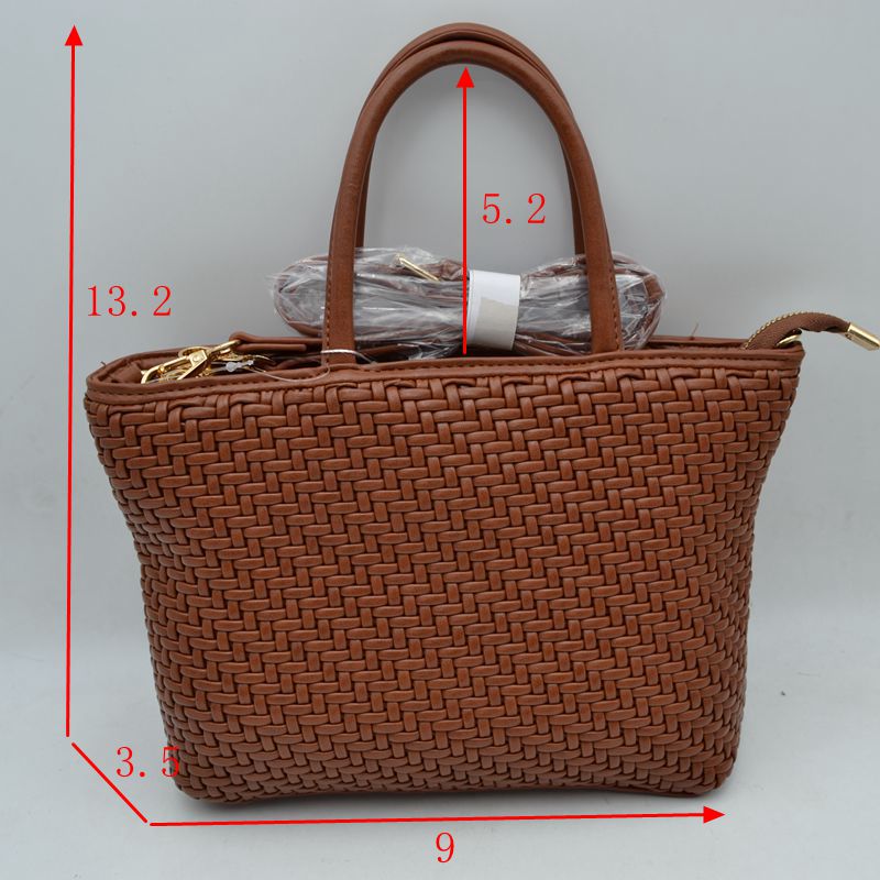 Woven Mini Tote Bag with Rounded Top Handles and Detachable Strap - Darkblue - Tote Bag