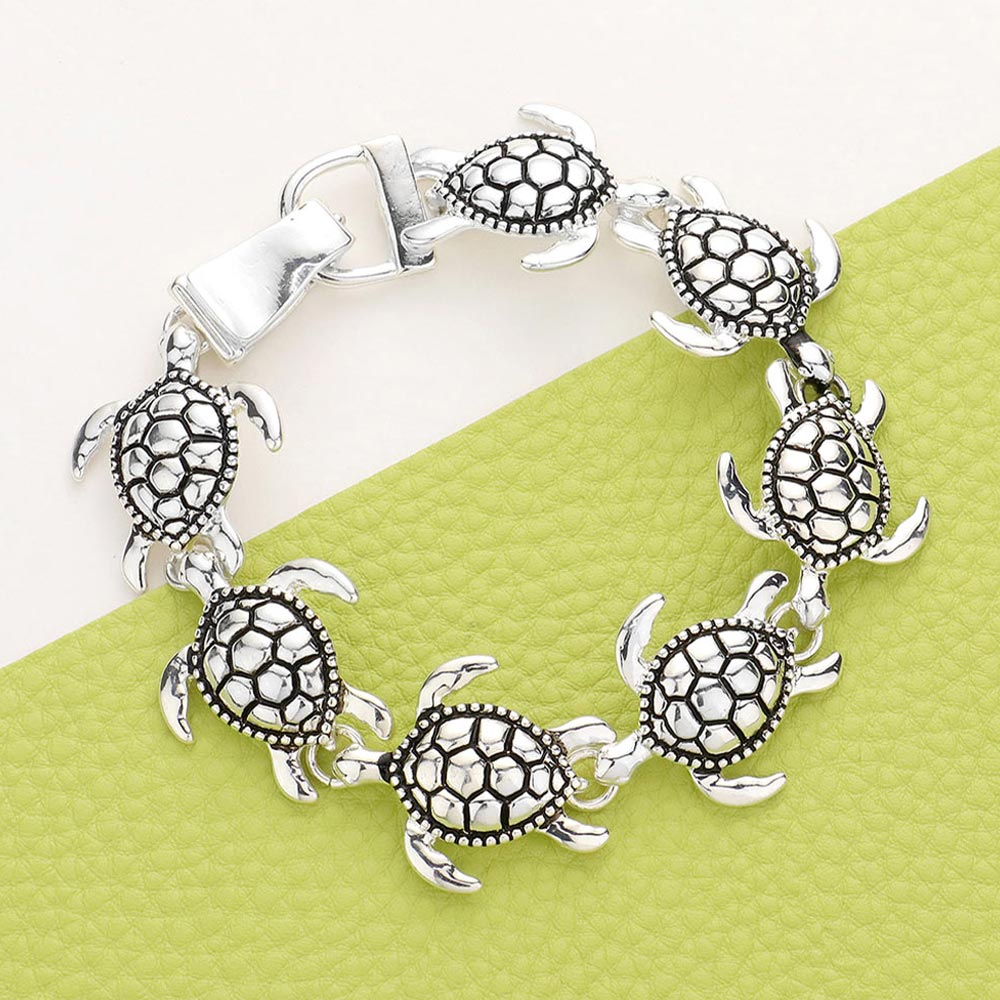 Madeline Love Antique Silver Metal Turtle Link Magnetic Bracelet - Bracelets