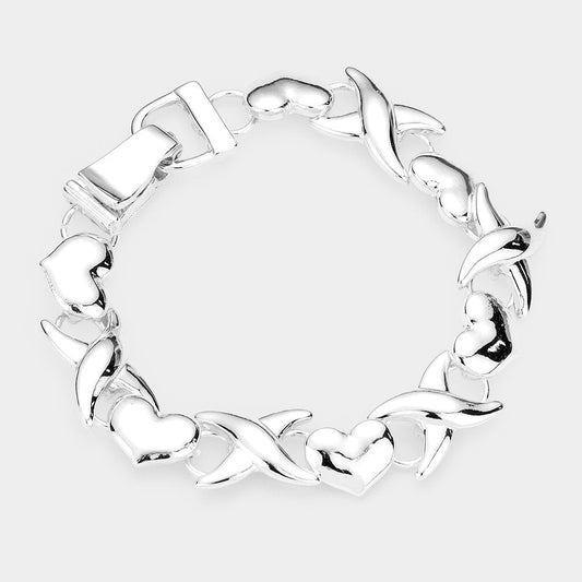 Metal Heart Crisscross Link Magnetic Bracelet